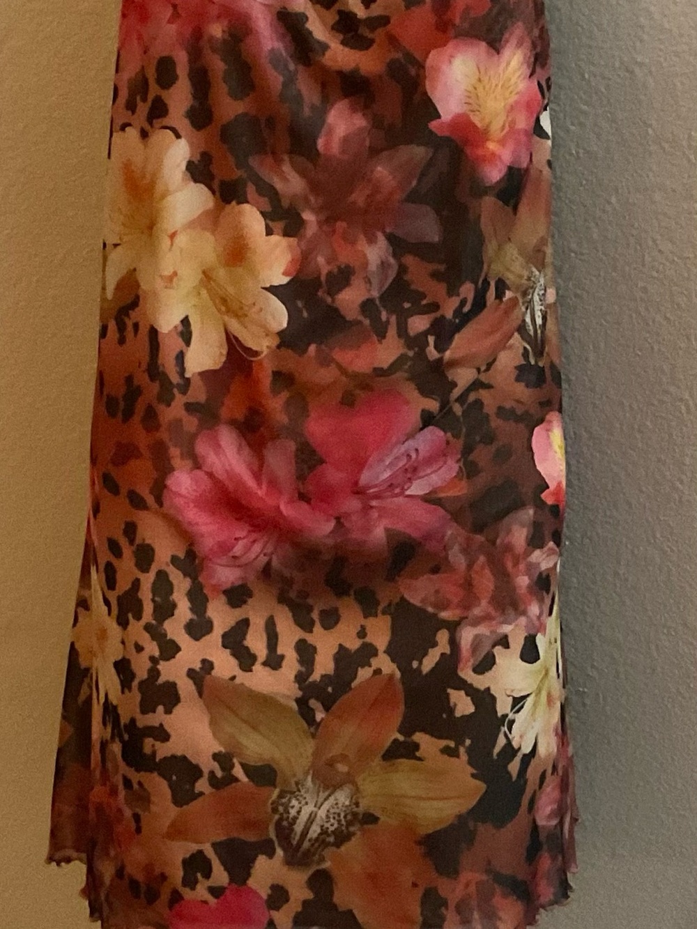 SHEIN Floral & Leopard Midi Slip Skirt - Pink, Brown & Cream